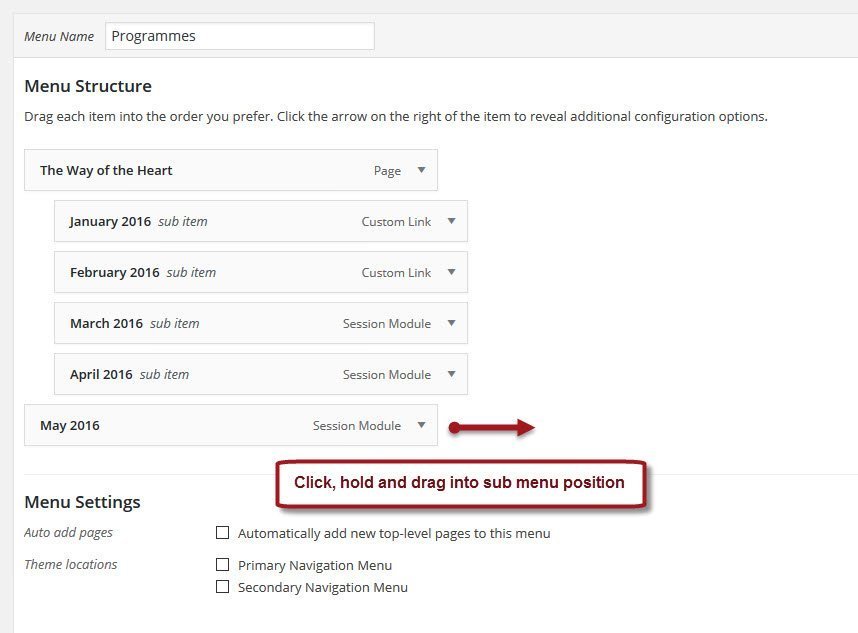 Click, hold and drag the new menu items to position: