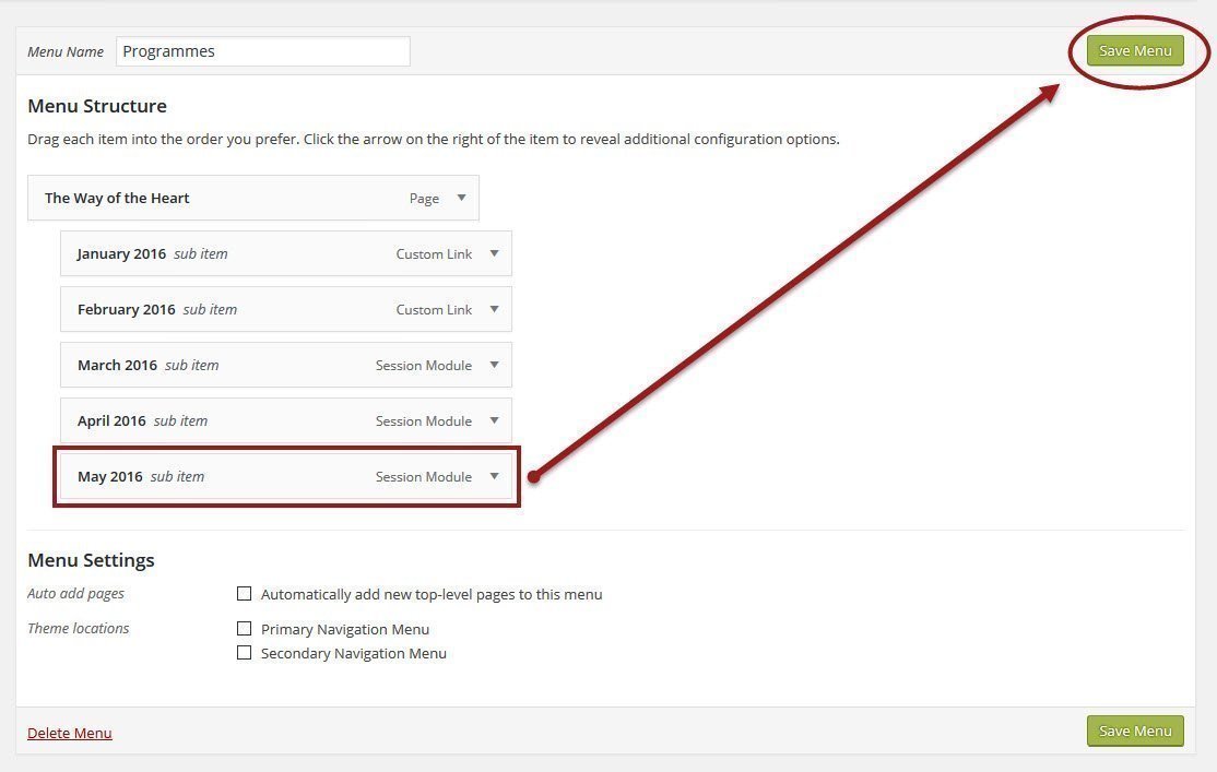 Step 4: Save the menu