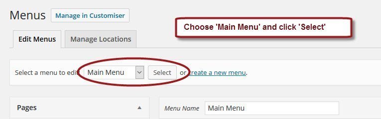 Step 2: Choose Main Menu from the drop-down box