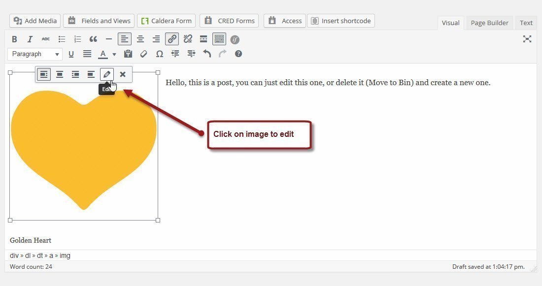 Once the image has been inserted, you can click on it to edit it