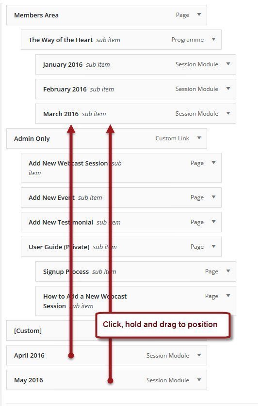 Drag the new menu items to position